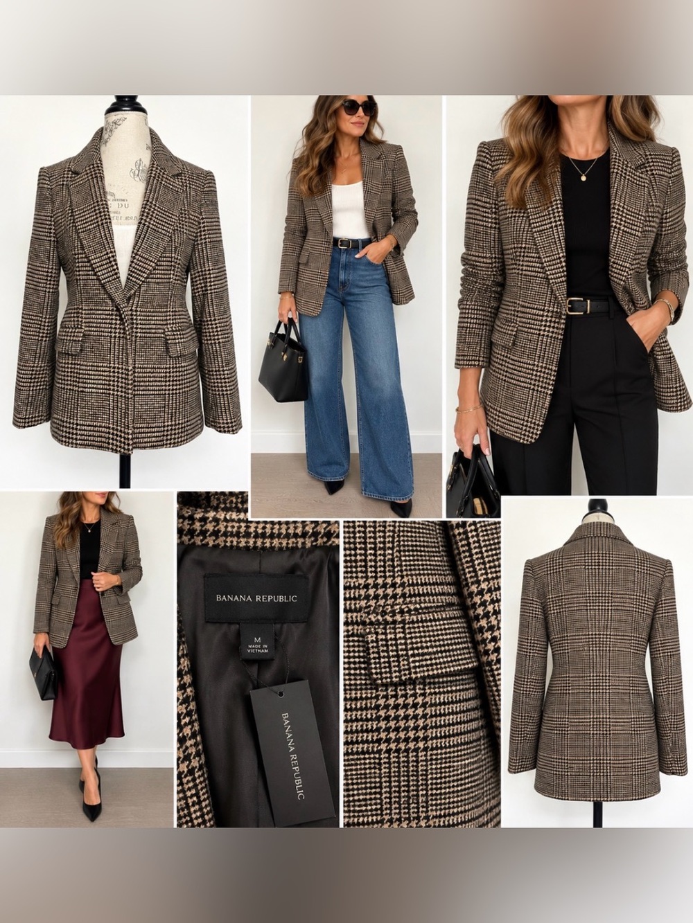 Banana Republic Brown Glen Plaid Wool-Blend Blazer - Picture 2 of 15